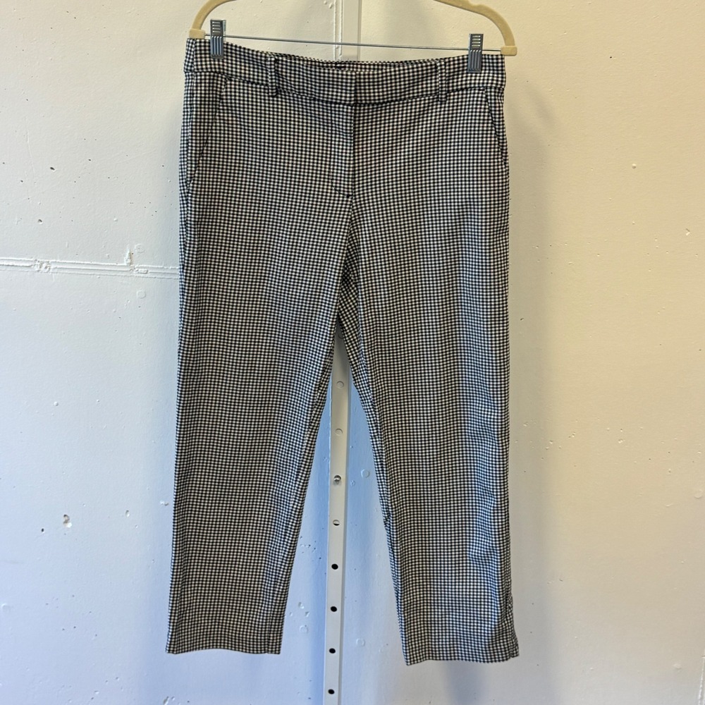 LOFT The Riviera Slim Gingham Houndstooth Pants Black White Check Cropped Size 8